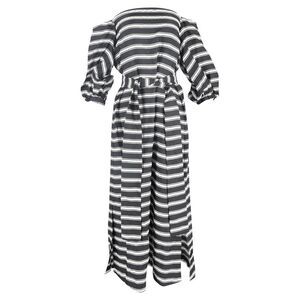 Lisa Marie Fernandez Striped Off-Shoulder Maxi Dress in Black Viscose